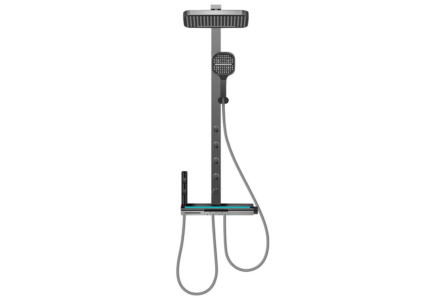 XERSEK Duschsystem 5Funktion Duscharmatur Komplettset Duschset mit Temperatur LED-Display, 4 Strahlart(en), Edelstahl Duschstange mit 4x Massagebrause von XERSEK