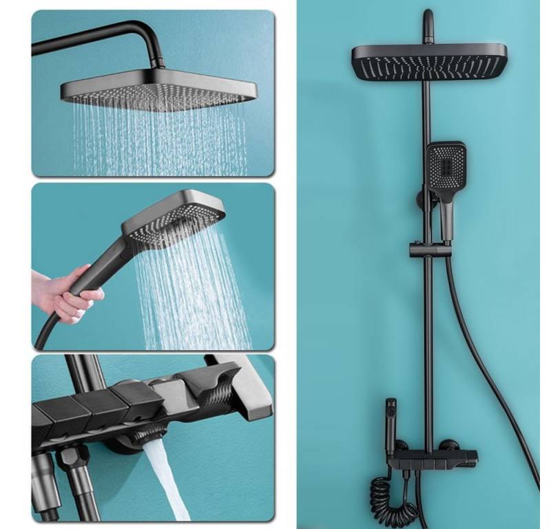 XERSEK Duschsystem 86-120 cm, 3 Strahlart(en), Komplett-Set, Duschsystem, Duschstangeset, 3 Strahlart(en), inkl. Verstellbar Duschsäule, Kopfbrause, Handbrause, Brausegarnitur von XERSEK