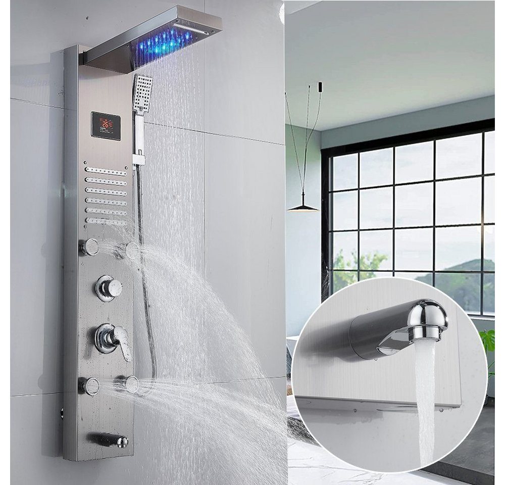 XERSEK Duschsystem Duschpaneel LED mit Armatur Duschsäule Mischbatterie Duscharmatur, 6 Strahlart(en), Regendusche Wasserfal Regenduschkopf Massagedusen mit Handbrause von XERSEK