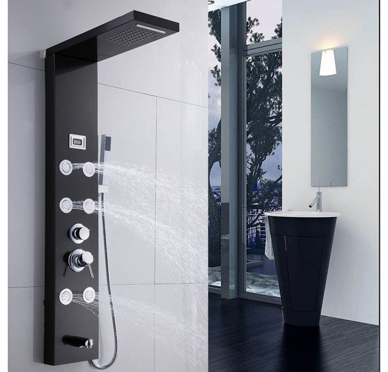 XERSEK Duschsystem Duschpaneel mit LCD Temperatur Anzeige Duschsystem 6x Massagedüsen, 9 Strahlart(en), Regenwaldmodus, Wasserfallmodus, Handbrause, Massagendüsen, Wasserfallbrause von XERSEK