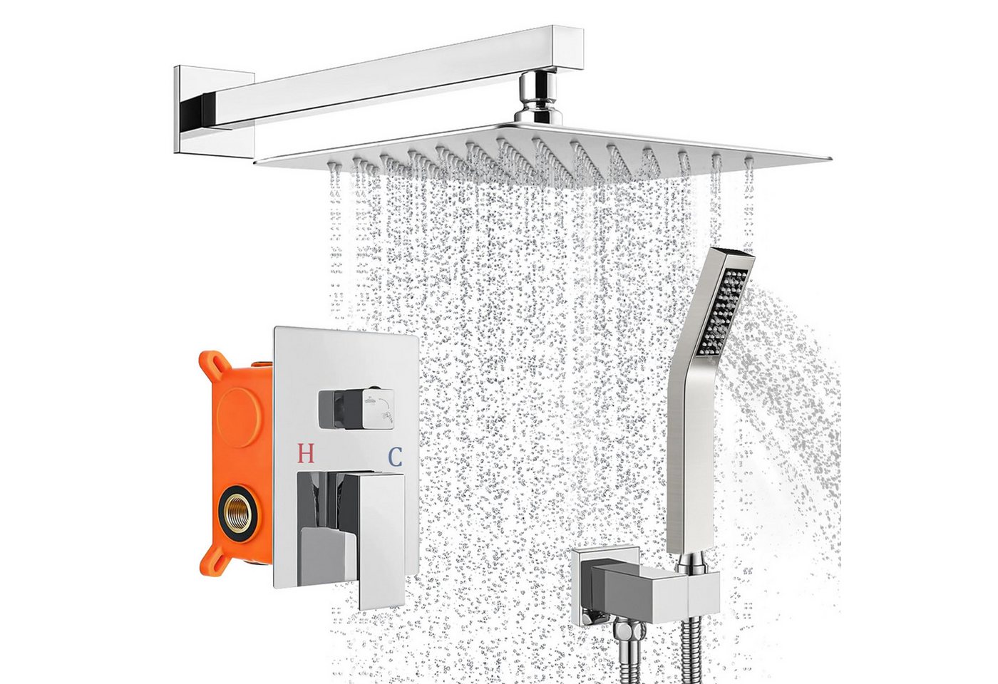 XERSEK Duschsystem Duschsystem Duscharmatur Regendusche System mit Kopfbrause Handbrause, 2 Strahlart(en), 30x30cm Überkopfbrause,Wandmontage,Aus SUS304-Edelstahl und Messing von XERSEK
