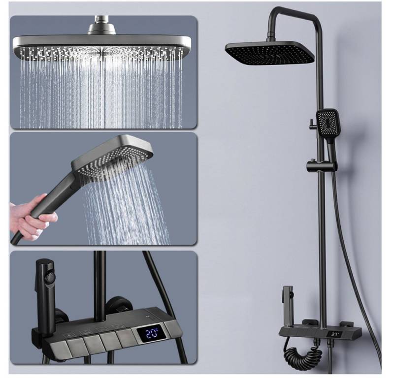 XERSEK Duschsystem Edelstahl Komplettset Duscharmatur Set, Duschsystem Schwarz mit Temperatur LED-Display von XERSEK