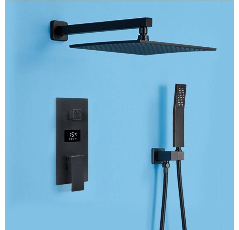 XERSEK Duschsystem Unterputz Duschsystem Duschset LED Display, Regendusche Brausegarnitur, 2 Strahlart(en), aus Messing, 30x30cm Regenduschkopf, 2 Strahlart, Handbrause von XERSEK