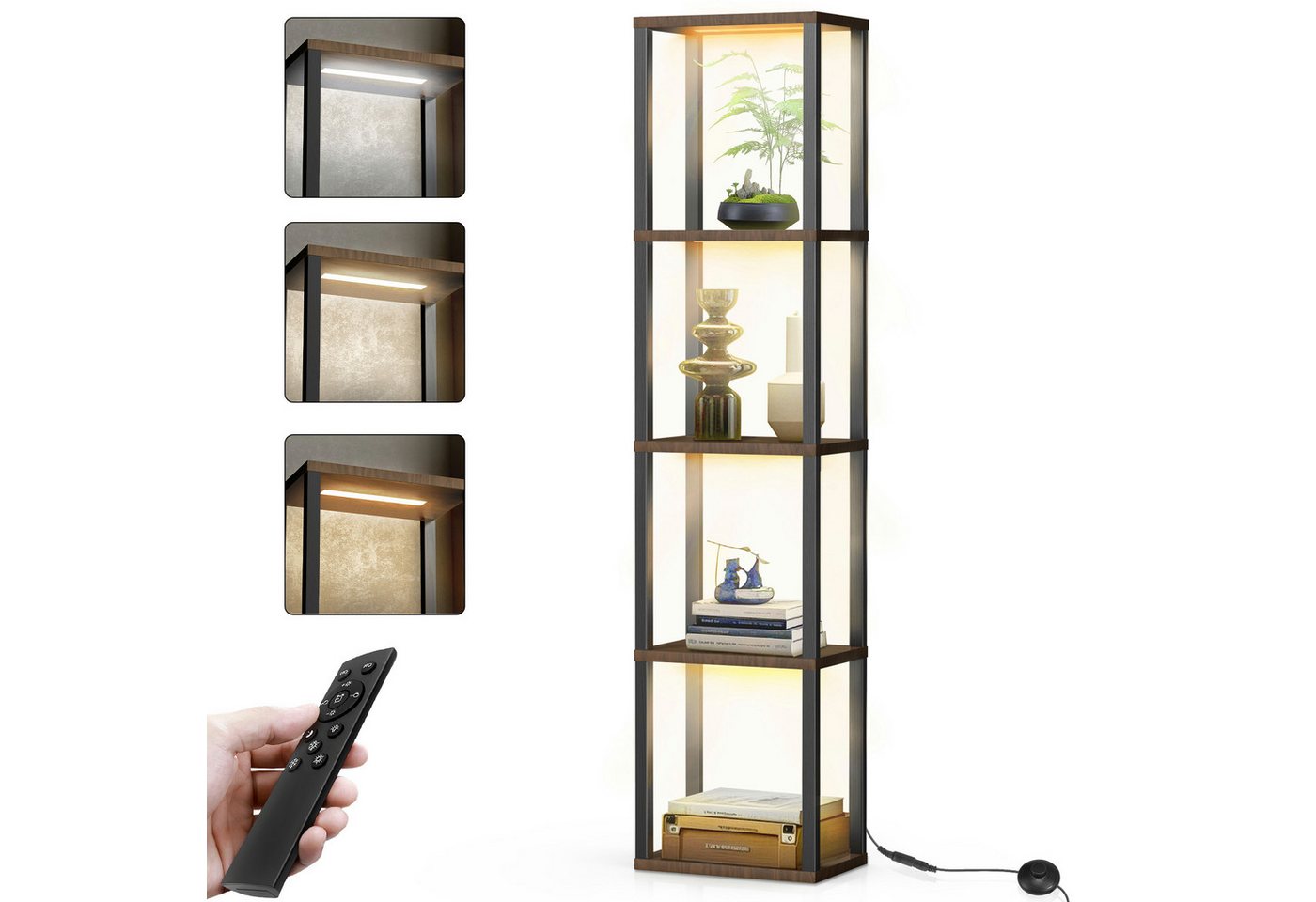 XERSEK Eckregal Dekorative Eckvitrine LED Dimmbar, 5-stufige, 27x38x164cm, Eckschrank, Set, Massivholzregal, Stabil, für Sammlerstücke Kunstwerke Dekoobjekte Buch von XERSEK