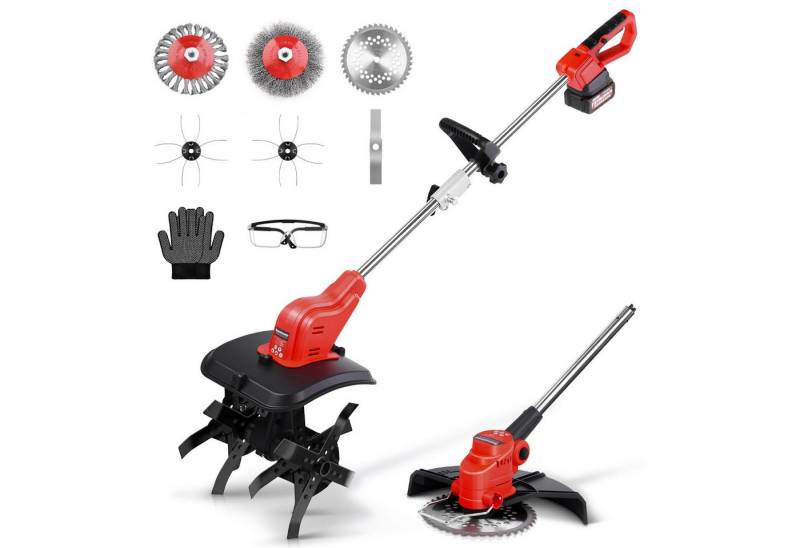 XERSEK Elektro-Rasentrimmer 2-IN-1 Li-Ion Akku Motorhacke Rasentrimmer Set Elektro Bodenhacke, 25 cm Arbeitsbreite Messer, (Kompatibel Mit Makita Akku 18V, Elektisch Gartenfräse Wohnmobil Elektisch Ackerfräse Kultivator, mit Ladegerät) von XERSEK