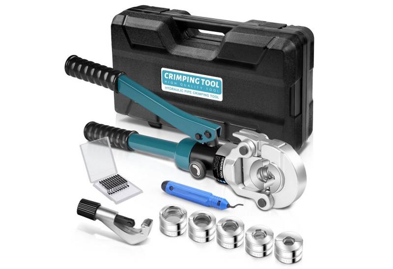 XERSEK Kneifzange Hydraulische Presszange V-Kontur Rohrpresszange Crimpzange, Presswerkzeug Handpresszange V12 V15 V18 V22 V28, Backeneinsätze mit Rohrabschneider, für Kupferrohr Und Verbundrohr von XERSEK