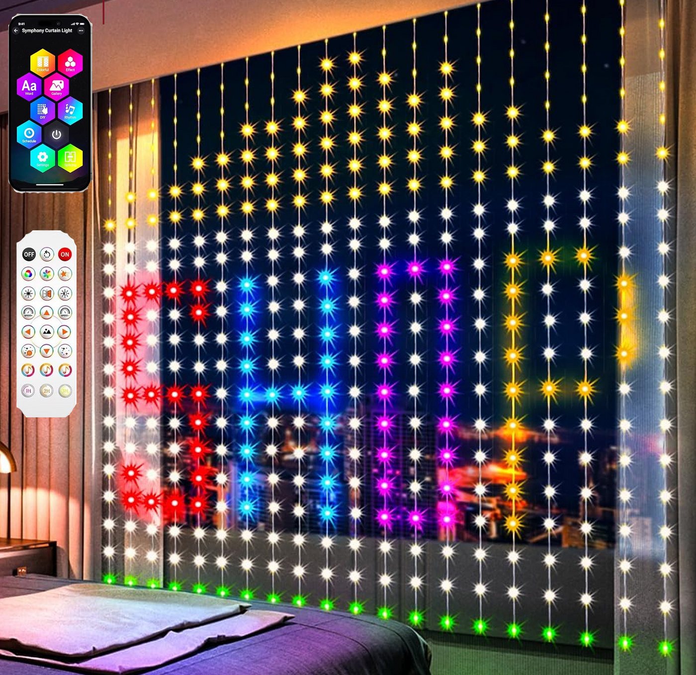 XERSEK LED-Hängeleuchte LED-Weihnachtslichterkette LED String Lichtervorhang Beleuchtung, 400 LEDs, mit Fernbedienung & APP-Steuerung, Timer, Verstellbare Helligkeit, IP44, 100+ dynamische szenenmodi, Smart Vorhang LED-Lichterkette mit Musikmodus, DIY Weihnachtsbaumbeleuchtung XERSEK LED-Hängeleuchte LED-Weihnachtslichterkette LED String Lichtervorhang Beleuchtung, 400 LEDs, mit Fernbedienung & APP-Steuerung, Timer, Verstellbare Helligkeit, IP44, 100+ dynamische szenenmodi, Smart Vorhang LED-Lichterkette mit Musikmodus, DIY Weihnachtsbaumbeleuchtung von XERSEK
