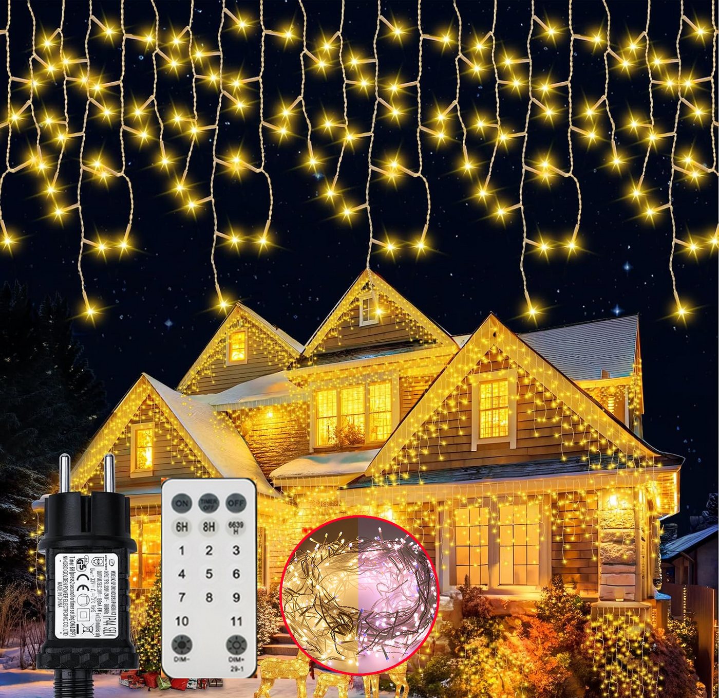 XERSEK LED-Hängeleuchte LED-Weihnachtslichterkette LED String Lichtervorhang Beleuchtung, [Fernbedienung, 2500K-6000K, IP44 Schützen, Memory-Funktion, 11 Leuchtfunktionen] Eiszapfenlichterkette Eisregenvorhang Fenster Vorhang Beleuchtung, Warmweiß, Kaltweiß von XERSEK