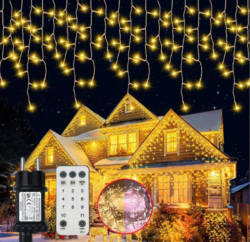 XERSEK LED-Hängeleuchte LED-Weihnachtslichterkette LED String Lichtervorhang Beleuchtung, [Fernbedienung, 2500K-6000K, IP44 Schützen, Memory-Funktion, 11 Leuchtfunktionen] Eiszapfenlichterkette Eisregenvorhang Fenster Vorhang Beleuchtung, Warmweiß, Kaltweiß von XERSEK