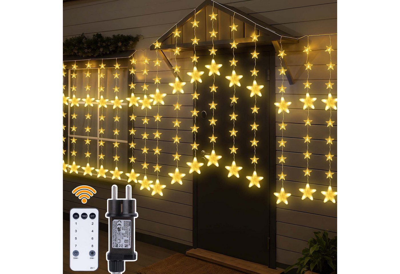 XERSEK LED-Hängeleuchte LED-Weihnachtslichterkette LED String Lichtervorhang Beleuchtung, Stern LED-Beleuchtung Fenster LED-Lichtervorhang mit 144 Flamming mit Fernbedienung, 4 Dimmbar, 8 Leuchtmode, Timer, 8 Strangen, Xmas Deko, Warmweiß, Multifunktions-3 Timer-11 Modi-31V XERSEK LED-Hängeleuchte LED-Weihnachtslichterkette LED String Lichtervorhang Beleuchtung, Stern LED-Beleuchtung Fenster LED-Lichtervorhang mit 144 Flamming mit Fernbedienung, 4 Dimmbar, 8 Leuchtmode, Timer, 8 Strangen, Xmas Deko, Warmweiß, Multifunktions-3 Timer-11 Modi-31V von XERSEK