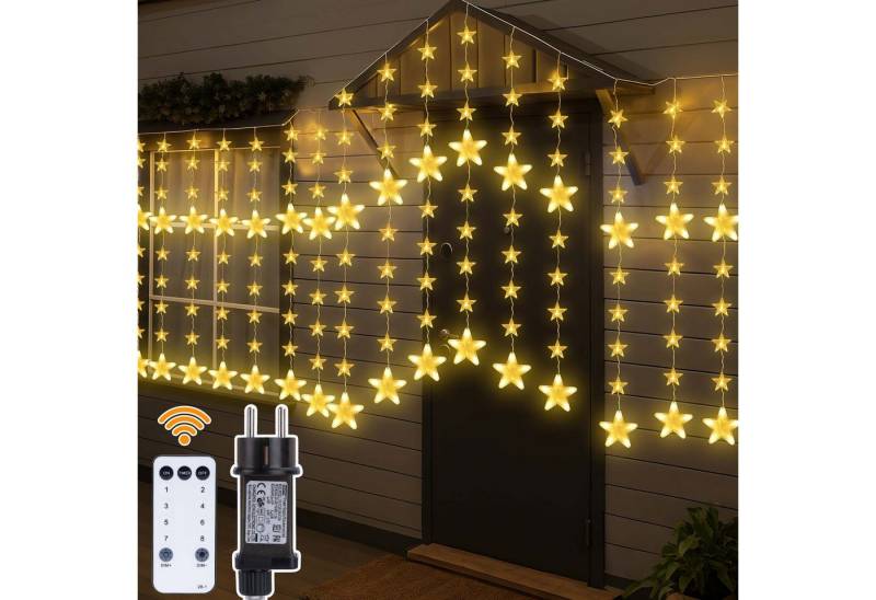 XERSEK LED-Hängeleuchte LED-Weihnachtslichterkette LED String Lichtervorhang Beleuchtung, Stern LED-Beleuchtung Fenster LED-Lichtervorhang mit 144 Flamming mit Fernbedienung, 4 Dimmbar, 8 Leuchtmode, Timer, 8 Strangen, Xmas Deko, Warmweiß, Multifunktions-3 Timer-11 Modi-31V von XERSEK