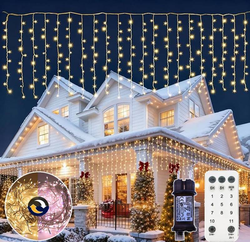 XERSEK LED-Lichterkette 5/10/15m LED Lichtervorhang Fairy Lights mit Fernbedienung Warmweiß, 200-flammig, Dimmbar Timer Eiszapfen Weihnachtslichterkette Party Deko XERSEK LED-Lichterkette 5/10/15m LED Lichtervorhang Fairy Lights mit Fernbedienung Warmweiß, 200-flammig, Dimmbar Timer Eiszapfen Weihnachtslichterkette Party Deko von XERSEK
