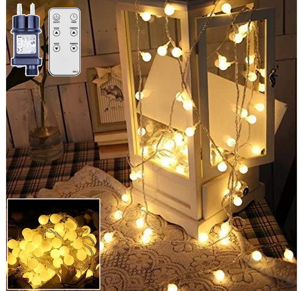 XERSEK LED-Lichterkette Globe 23M Strom Warmweiß IP44 Dimmbar Timer mit Fernbedienung, 150-flammig, Garten Wasserdicht Weihnachts Beleuchtung von XERSEK