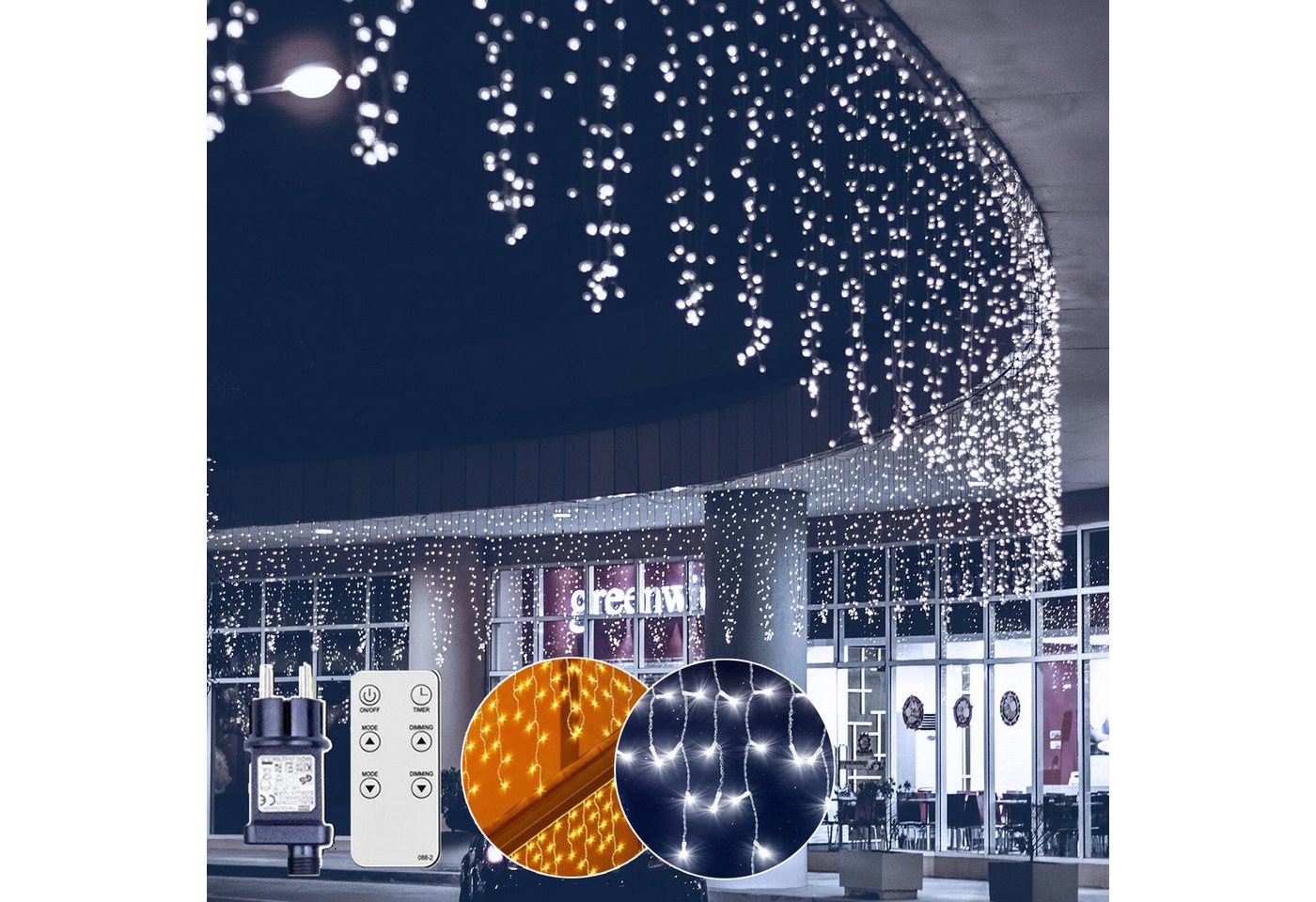 XERSEK LED-Lichterkette LED-Lichterkette Eiszapfen 5/10/15m Weihnachts Dekolicht Warmweiß, 400-flammig, Speicherfunktion, 3 Timer, 11 Modi, Fernbedienung, Netzkabel,Warmweiß von XERSEK