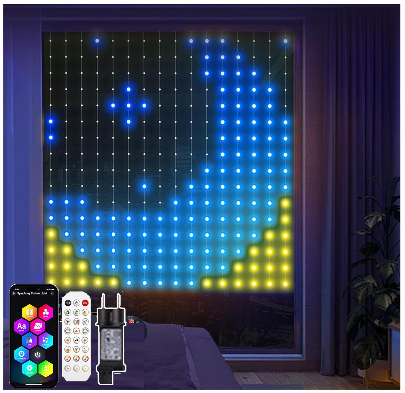 XERSEK LED-Lichterkette LED-Lichtervorhang Stern/Eiszapfen/Schneeflocke/Kugel/Regen Party Deko, 400-flammig, DIY Smart Dekolicht Fernbedienung App Musikmodi 100+ Mustern 3*3m von XERSEK