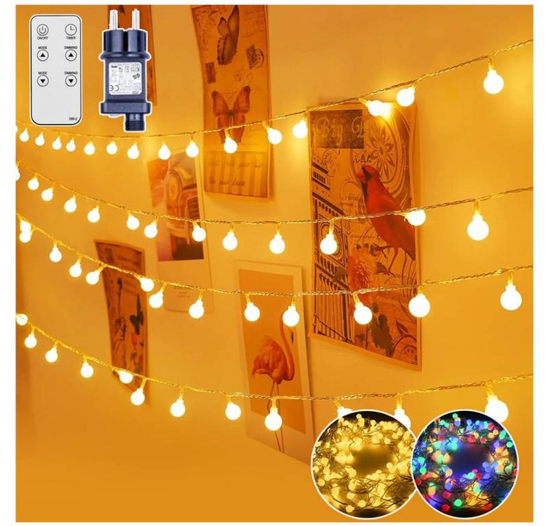 XERSEK LED-Lichterkette mit Fernbedienung Kugel Weihnachts Beleuchtung IP44 Warmweiß Bunt, 150-flammig, LED Lichter 9 Modi Garten Außen Innen Dekor Winterdeko Dekolicht von XERSEK