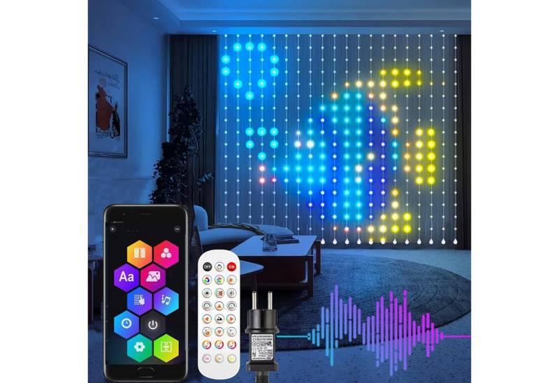 XERSEK LED-Lichternetz Curtain Lights, 400 RGBIC LEDs Lichterkette, DIY Lichtmuster, Smart LED Vorhang 100+ Modi, Timer, Musikmodus, IP44, Stecker von XERSEK
