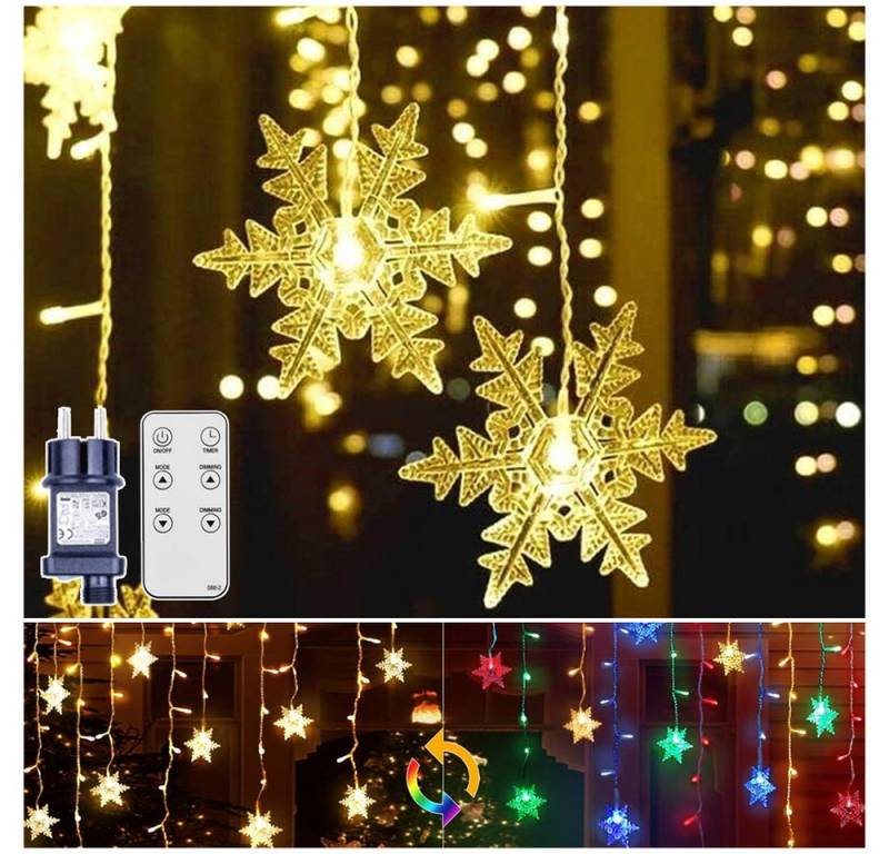 XERSEK LED-Lichtervorhang 12M Lichtervorhang Lichterkette Weihnachtsdeko Fernbedienung 31V, 360-flammig, Weihnachts Schneeflocke Dekor Timer Speicherfunktion 10 Modi IP44 von XERSEK