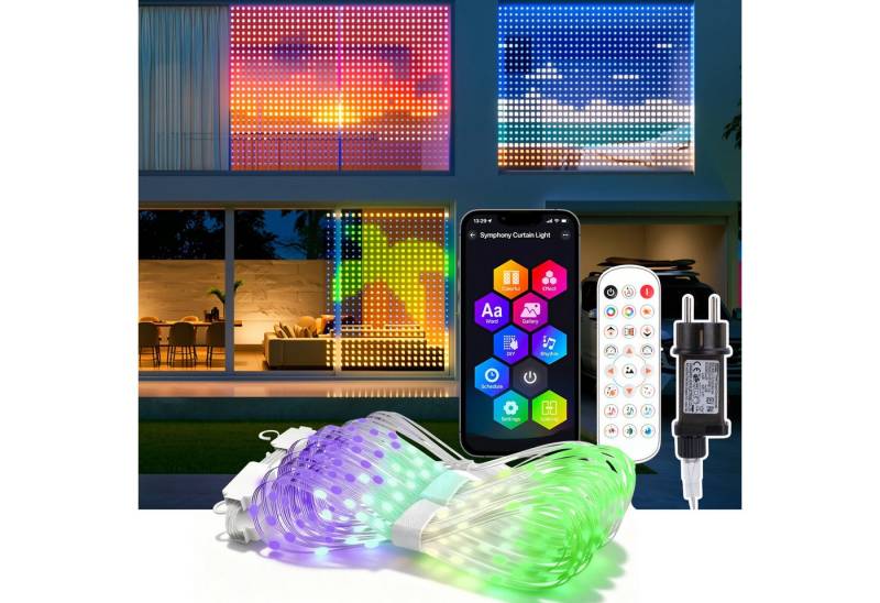 XERSEK LED-Lichtervorhang Vorhang Lichter, DIY Smart LED Vorhang mit Fernbedienung/APP, 400LEDs, Dynamisch RGB LED Lichternetz, Farbwechsel Curtain Lights Party Deko von XERSEK