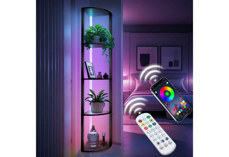 XERSEK LED Stehlampe Stehleuchte mit Regal 160cm, 6 Farbtemperatur Standleuchte, mit 4-Ebenen APP und Fernbedienung für Wohn-/Schlafzimmer von XERSEK