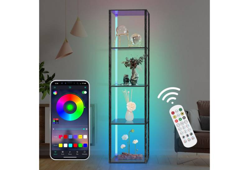 XERSEK LED Stehlampe Stehleuchte mit Regal 160cm, 6 Farbtemperatur Standleuchte, mit 4-Ebenen APP und Fernbedienung für Wohn-/Schlafzimmer von XERSEK