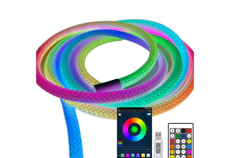 XERSEK LED Stripe WS2811 RGB IC Rund Retikulierte Neon LED Streifen 5M, 360 Grad IP67, Flexible Lichtband Seil Lampe mit App-Steuerung, Musik Sync von XERSEK