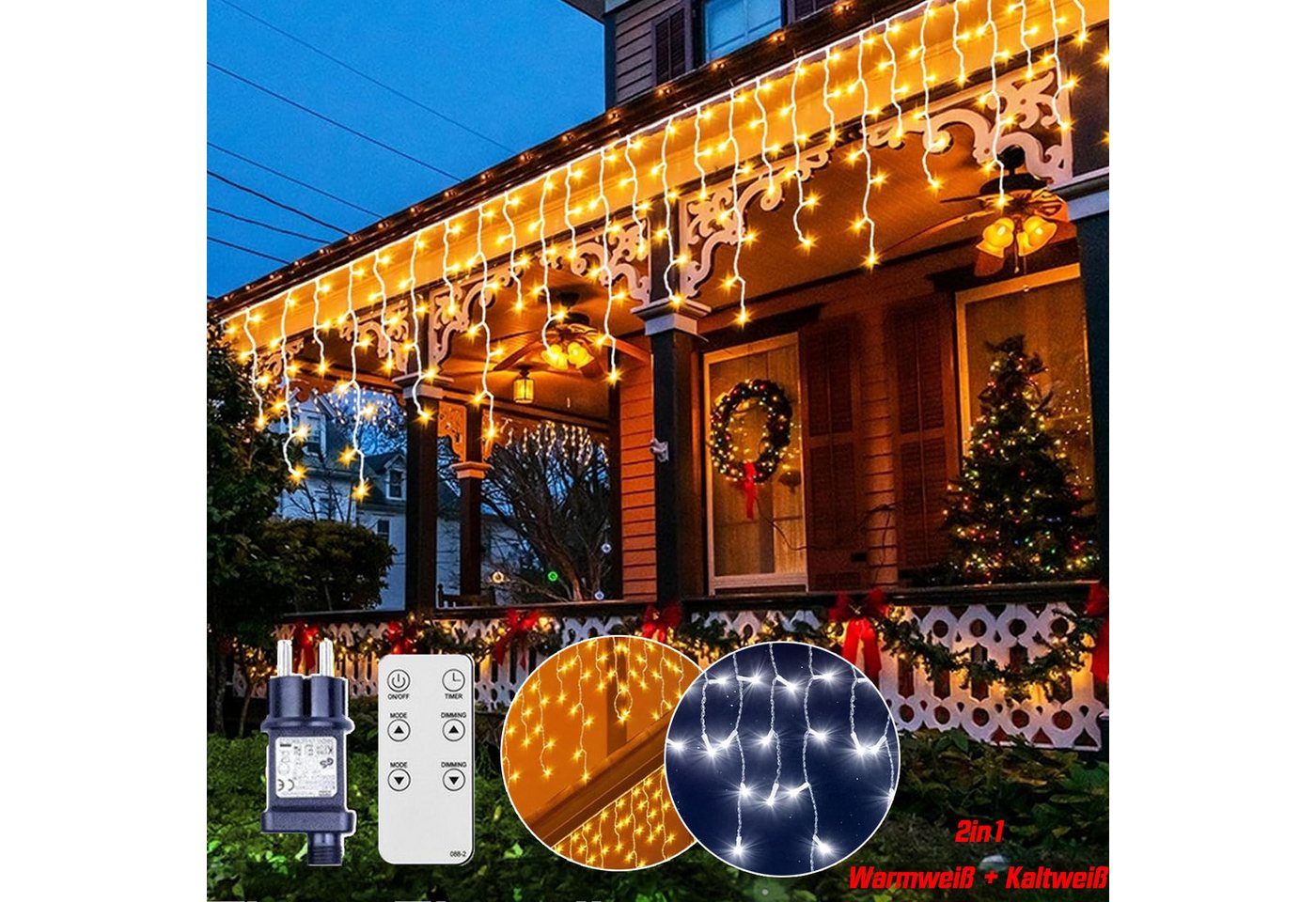 XERSEK Lichterkette LED Weihnachtsbeleuchtung Schneefall LED-Lichterkette Eiszapfen 5-15m, 200-flammig, mit Fernbedienung, Speicherfunktion, Dimmbar,Warmweiß, Kaltweiß XERSEK Lichterkette LED Weihnachtsbeleuchtung Schneefall LED-Lichterkette Eiszapfen 5-15m, 200-flammig, mit Fernbedienung, Speicherfunktion, Dimmbar,Warmweiß, Kaltweiß von XERSEK