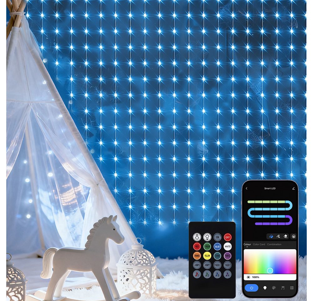 XERSEK Lichtervorhang LED Vorhanglichter Lichterkette, DIY Szenen,RGB, App/Fernbedienung, 200-400 LEDs Lichtervorhang 72 Modi Musik Sync, IP65,  Für Weihnachten von XERSEK