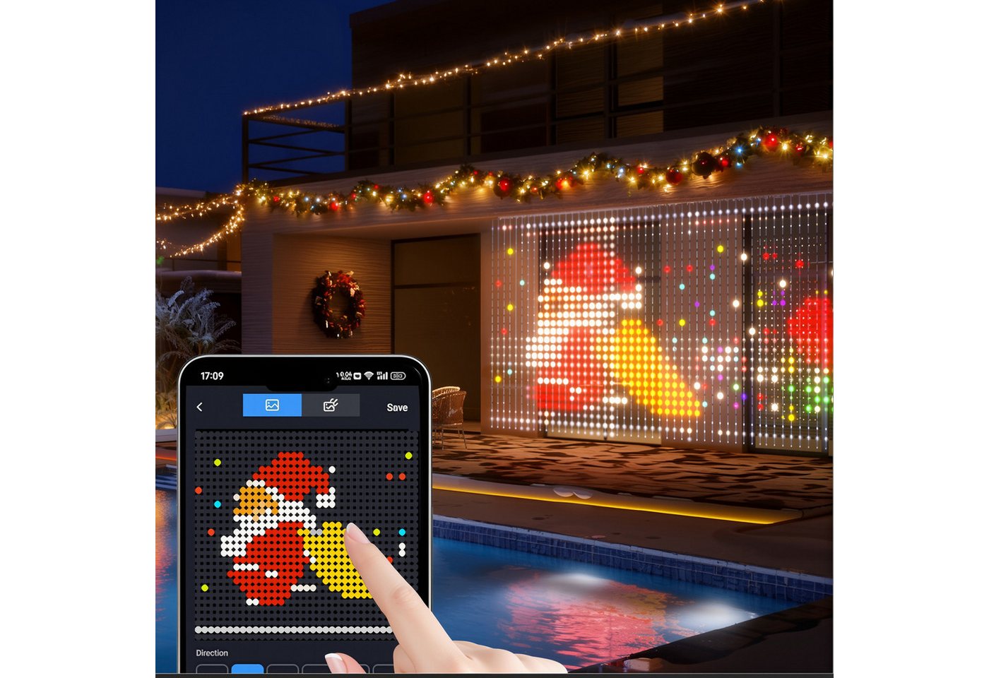 XERSEK Lichtervorhang LED Vorhanglichter Lichterkette, DIY Szenen,RGB, App/Fernbedienung, 200-400 LEDs Lichtervorhang 72 Modi Musik Sync, IP65,  Für Weihnachten von XERSEK