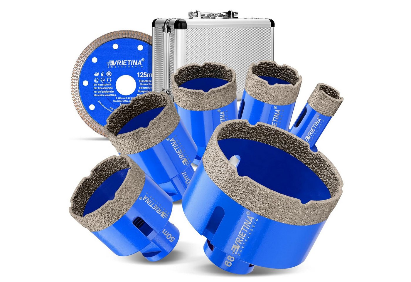 XERSEK Lochsäge 7tlg M14 Diamant Bohrkrone Fliesenbohrer Diamantbohrer Glasbohrer Set, 20/35/40/45/50/68mm + 125mm Trennscheibe Kit, 7-tlg., für Trockenbohren in Fliesen Porzellan, Granit Marmor Feinsteinzeug von XERSEK