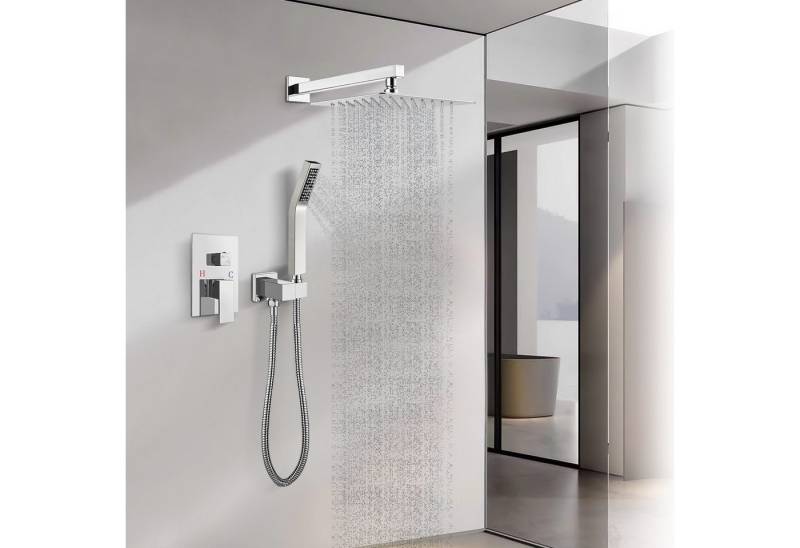 XERSEK Regenduschkopf Unterputz Duschsystem Duscharmatur Set,2 Strahlart(en), Komplett-Set, (mit Handbrause,Air Injection-Technologie,12''x12'',Quadratischer Regenduschkopf,Für Badezimmer) von XERSEK