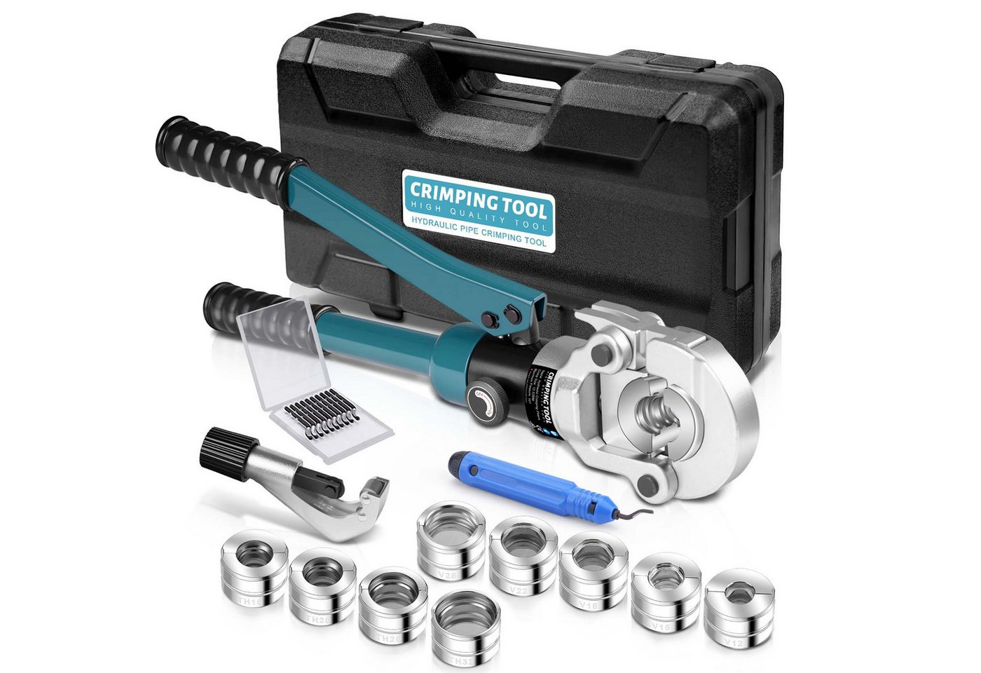 XERSEK Rohrzange Hydraulische Presszange V-Kontur TH-Kontur Rohrpresszange Crimpzange, Handpresszange Presswerkzeug V12 V15 V18 V22 V28, & TH16 TH20 TH26 TH32 Backeneinsätze mit, Rohrabschneider für Kupferrohr Und Verbundrohr XERSEK Rohrzange Hydraulische Presszange V-Kontur TH-Kontur Rohrpresszange Crimpzange, Handpresszange Presswerkzeug V12 V15 V18 V22 V28, & TH16 TH20 TH26 TH32 Backeneinsätze mit, Rohrabschneider für Kupferrohr Und Verbundrohr von XERSEK