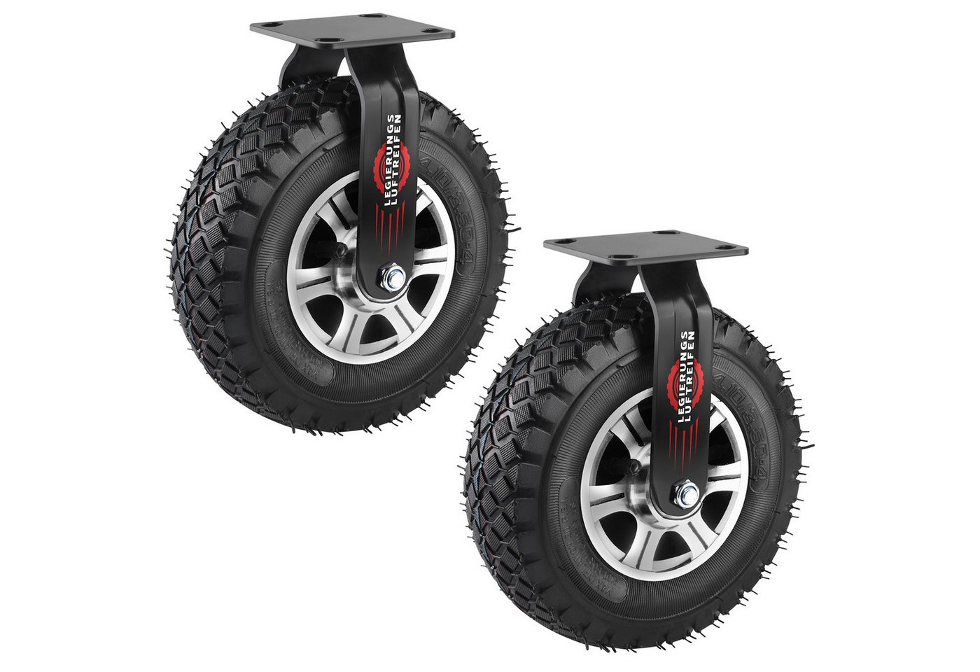 XERSEK Schwerlastrolle 250mm Pneumatische Transportrollen Gummi mit Alu-Halterung bis 170KG, (Set, Lenkrollen, Bremsrollen, starre Rollen, 360° Drehbar, Leise Langlebig), Für Möbel, Werkstatt, Transportwagen, Werkzeugkisten, Industrieeinsatz von XERSEK