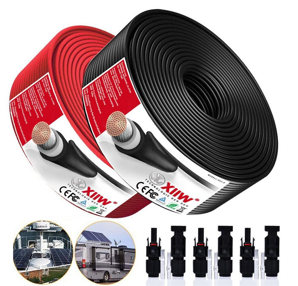 XERSEK Solaranlage 2X Schwarz+Rot Solarkabel 4mm² 6mm² 10mm² Photovoltaik 30A/65A Stecker, (10m 25m 50m 100m), 1500V DC, PV-Anlage,Kupferverzinnung Photovoltaik von XERSEK