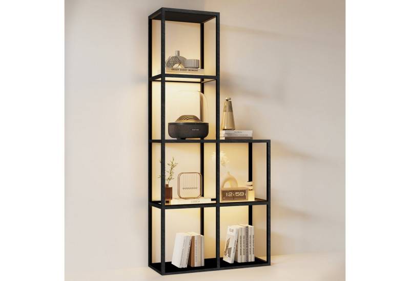 XERSEK Standvitrine Vitrinenschränke mit ferngesteuerte LED Glasvitrine Sammlervitrine (L-Förmig Verstellbar 6 Fächer inkl. 2 Sicherheitsglas) für Wohnzimmer Schlafzimmer von XERSEK