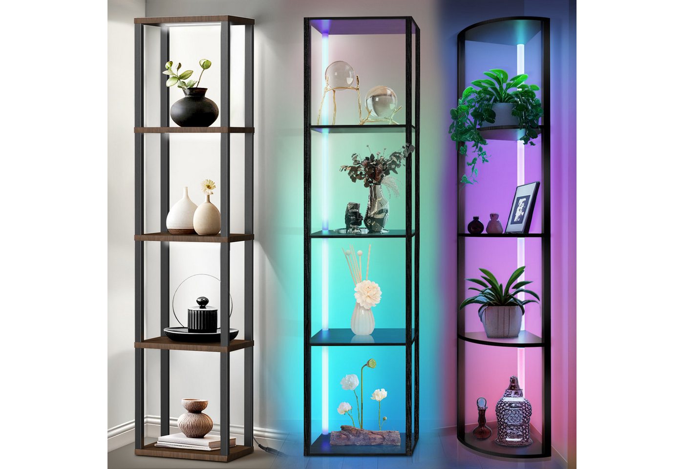XERSEK Stehlampe Dimmbar LED Stehleuchte Bücherregal Regal aus Holz App Fernbedienung, 5 Ebenen Eckregal, 162*30cm, RGB, Warm- / Weißes XERSEK Stehlampe Dimmbar LED Stehleuchte Bücherregal Regal aus Holz App Fernbedienung, 5 Ebenen Eckregal, 162*30cm, RGB, Warm- / Weißes von XERSEK