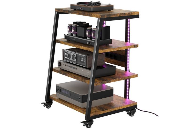 XERSEK TV-Rack HiFi Möbel Rack mit LED Rädern Plattenspieler-Ständer (60 x 52 x78 cm Holz TV-Ständer), Verstellbare Ablage Plattenspieler Tisch mit Steckdosenleisten von XERSEK