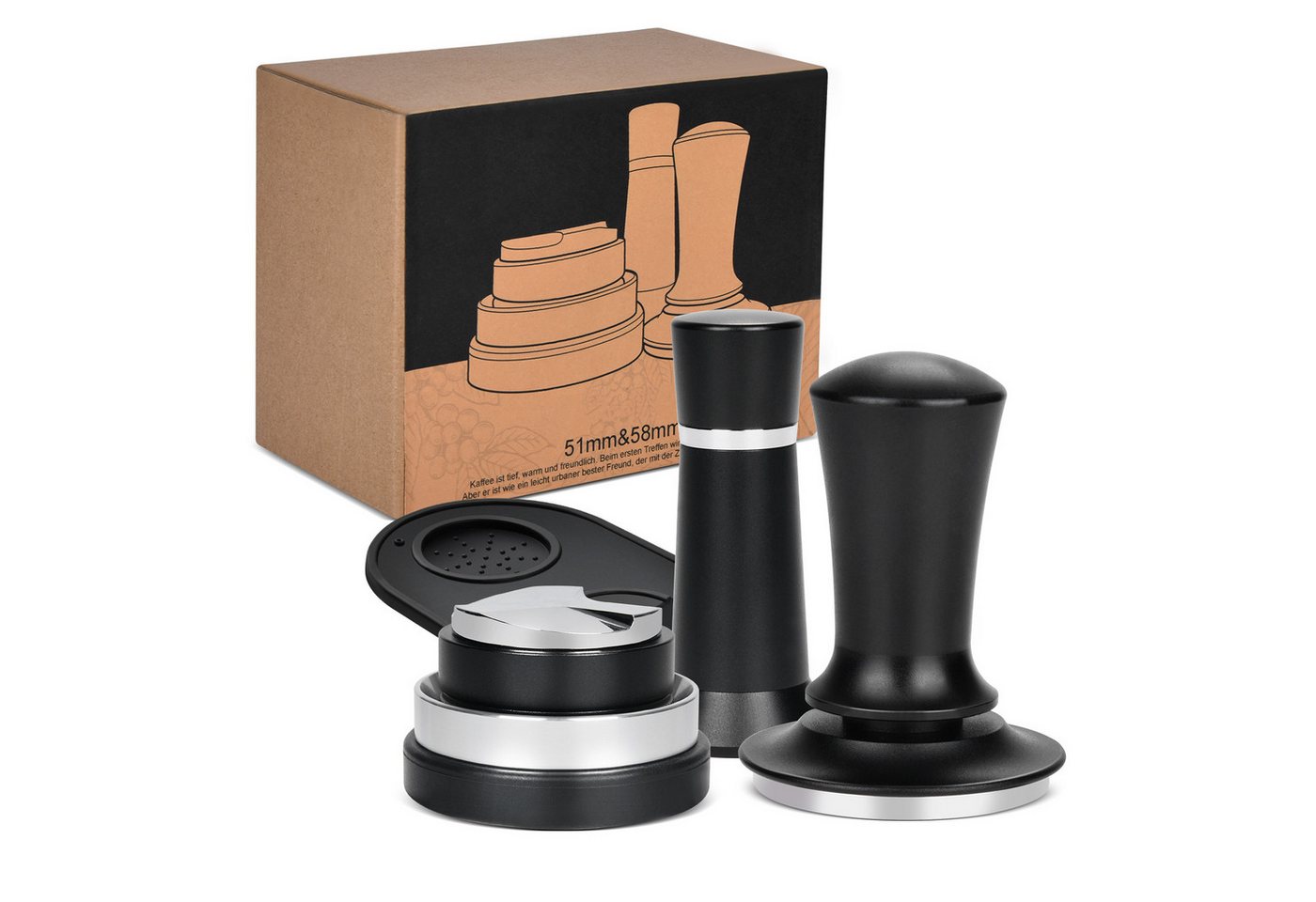 XERSEK Tamper Edelstahl Kaffee Kaffeestampfer Set ink Tampermatte für Espresso Cafes, mit Kaffeepulverring / Tampingmatte / Verteiler XERSEK Tamper Edelstahl Kaffee Kaffeestampfer Set ink Tampermatte für Espresso Cafes, mit Kaffeepulverring / Tampingmatte / Verteiler von XERSEK
