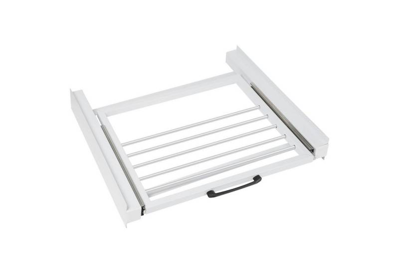 XERSEK Zwischenbaurahmen Metall Verbindungsrahmen mit Ausziehplatte Verdickte Zwischenbaurahmen (Universal Zubehör für Waschmaschine Trockner, Wäschekorb, Ausziehbarer Ablage Max.100kg), inkl. Zurrgurt, Weiß von XERSEK