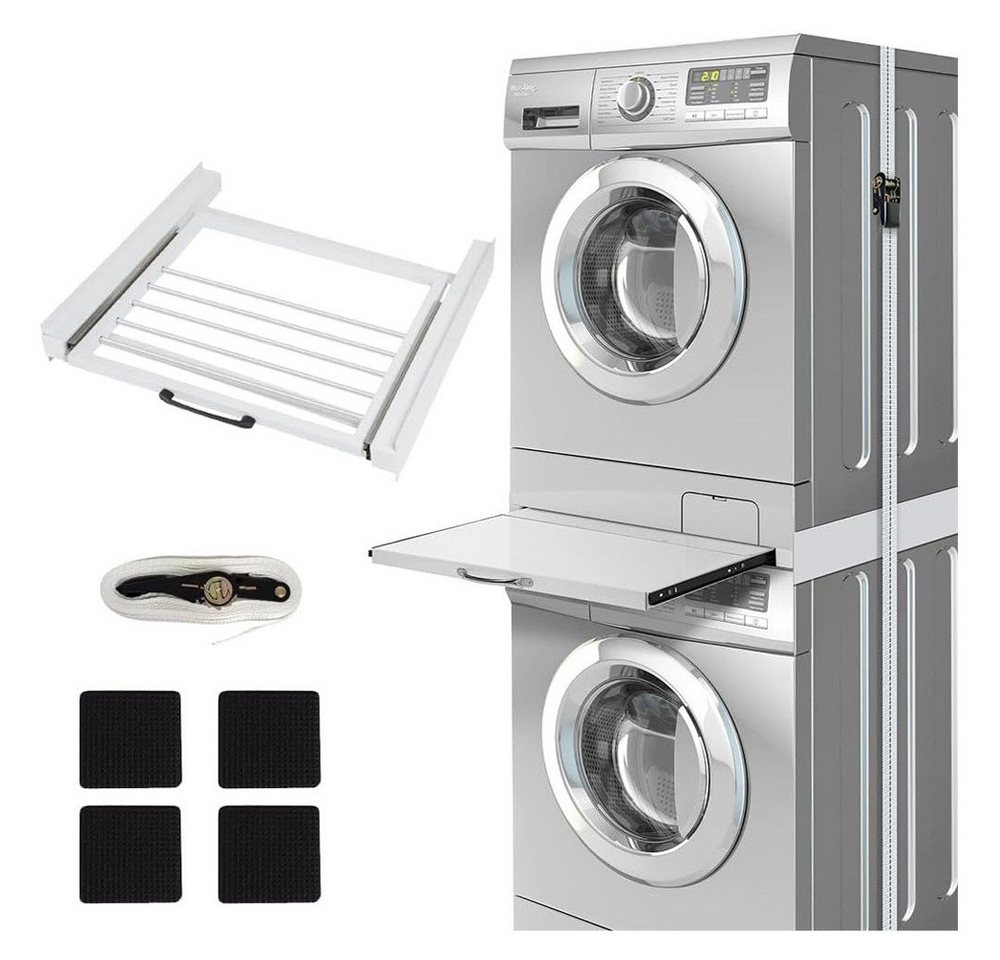 XERSEK Zwischenbaurahmen Verbindungsrahmen mit Ausziehbarer Handtuchhalter aus Stahl, 61x55cm (Max.100kg Universal Zwischenbaurahmen für Trockner, Waschmaschine, Waschmaschinenzubehör) von XERSEK