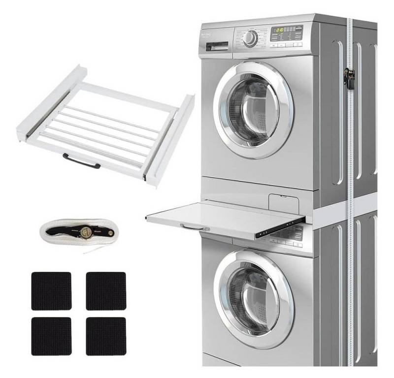 XERSEK Zwischenbaurahmen Verbindungsrahmen mit Ausziehbarer Handtuchhalter aus Stahl, 61x55cm (Max.100kg Universal Zwischenbaurahmen für Trockner, Waschmaschine, Waschmaschinenzubehör) von XERSEK