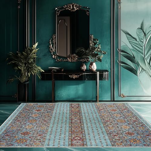 Moderner Designer Teppich rutschfest Waschbar Teppich Retro-BlauHomeDekorativeTeppiche,110x190cm Moderner Designer Teppich rutschfest Waschbar Teppich Retro-BlauHomeDekorativeTeppiche,110x190cm von XESZIEO
