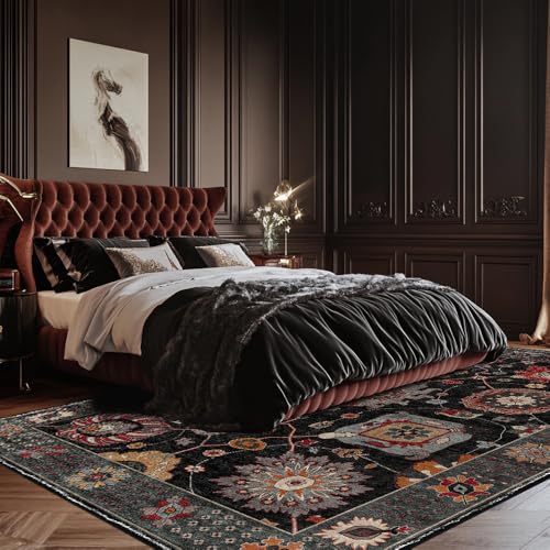 Moderner Designer Teppich rutschfest Waschbar Teppich Retro-Schwarz-MusterHomeDekorativeTeppiche,110x190cm Moderner Designer Teppich rutschfest Waschbar Teppich Retro-Schwarz-MusterHomeDekorativeTeppiche,110x190cm von XESZIEO