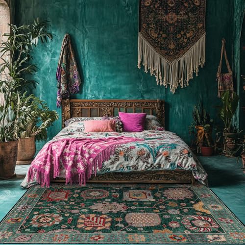 Teppich Wohnzimmer Kurzflor,Teppich FüR Den Innenbereich,Weicher&Pflegeleichter,Retro-Grün-Muster,200x300cm Teppich Wohnzimmer Kurzflor,Teppich FüR Den Innenbereich,Weicher&Pflegeleichter,Retro-Grün-Muster,200x300cm von XESZIEO