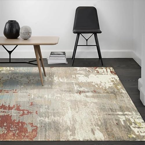 Flächenteppich Wohnzimmerteppich Abstrakt Grau Rot Blau Swoosh rutschfest Waschbar Große Flächenteppiche Für Schlafzimmer Büro Esszimmer Teppich,200 X 290 cm von XESZIEO