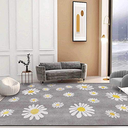 XESZIEO Küchenteppich Kleine Gänseblümchen Blume auf grauem Hintergrund Akzentteppich Vordertür Fußmatte Teppich Teppiche für Schlafzimmer Wohnzimmer Eingang Teppich, 60 x 180cm von XESZIEO