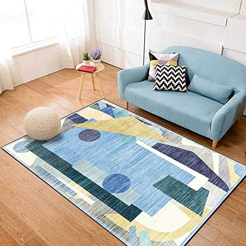 XESZIEO Moderner Designer Teppich rutschfest Waschbar Teppich Abstraktes Blau-GeometrischesHomeDekorativeTeppiche,110x190cm von XESZIEO