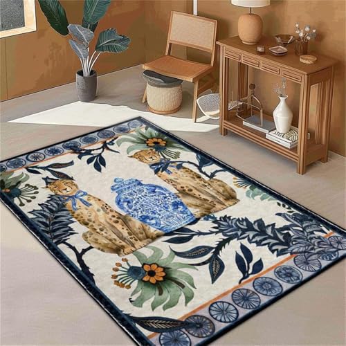 XESZIEO Moderner Designer Teppich rutschfest Waschbar Teppich Retro-Blau-BlumenmusterHomeDekorativeTeppiche,110x190cm von XESZIEO