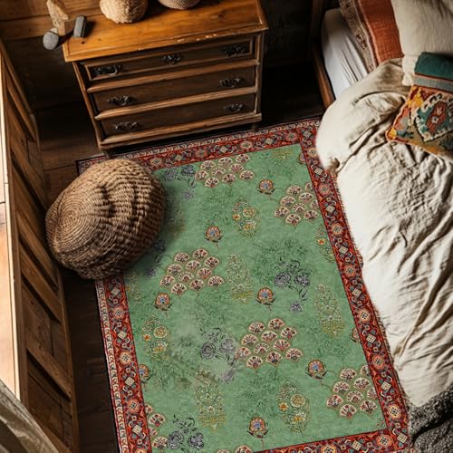 XESZIEO Moderner Designer Teppich rutschfest Waschbar Teppich Retro-GrünHomeDekorativeTeppiche,110x190cm von XESZIEO