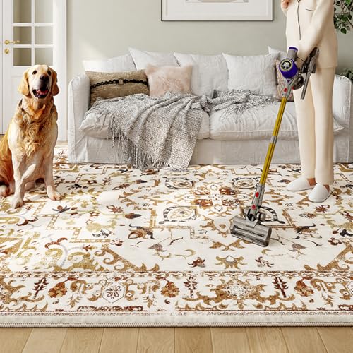 XESZIEO Moderner Designer Teppich rutschfest Waschbar Teppich Retro Muster braunHomeDekorativeTeppiche,110x190cm von XESZIEO